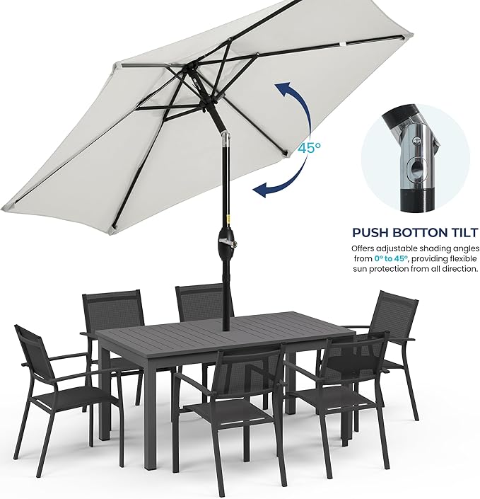 SUNVIVI OUTDOOR 7.5' Outdoor Patio Umbrella, Patio Umbrella, Market Umbrella, Metal Pole Umbrella with Push Button Tilt and Crank, 6 Ribs, Polyester Canopy