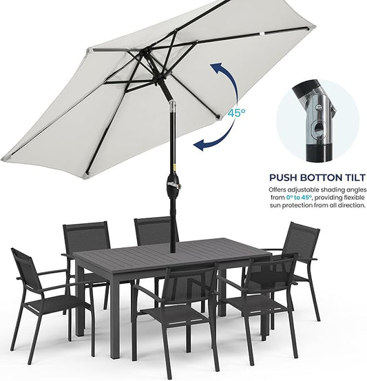 SUNVIVI OUTDOOR 7.5' Outdoor Patio Umbrella, Patio Umbrella, Market Umbrella, Metal Pole Umbrella with Push Button Tilt and Crank, 6 Ribs, Polyester Canopy