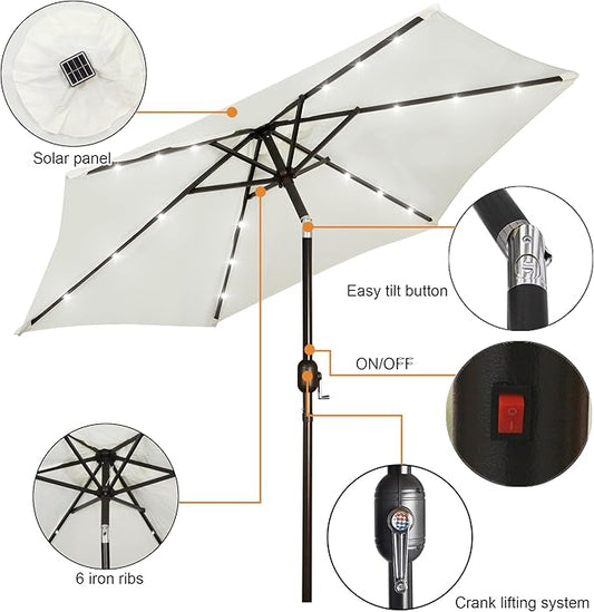 Blissun 7.5 ft Solar Umbrella, 18 LED Lighted Patio Umbrella, Table Market Umbrella
