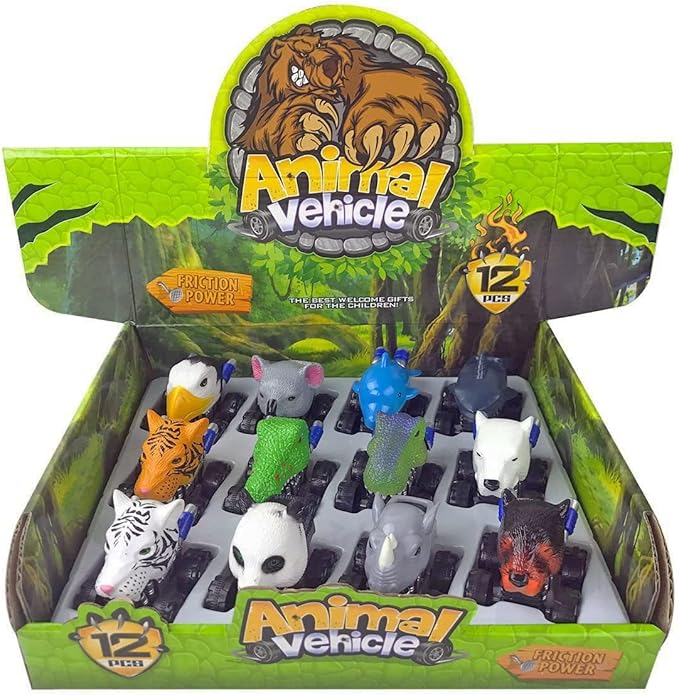 Liberty Imports 12 Pack Monster Truck Pull Back Cars, Large Animal Toy Pullback Racers Vehicles Party Favors Play Set for Kids, Boys, Toddlers