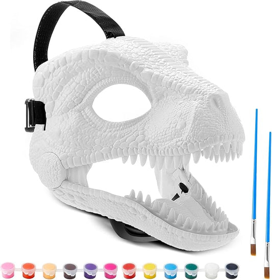 DIY White Hard Plastic Dino Mask with Paint Set,Dinosaur Mask Moving Jaw,T-rex,Jurassic for Kids