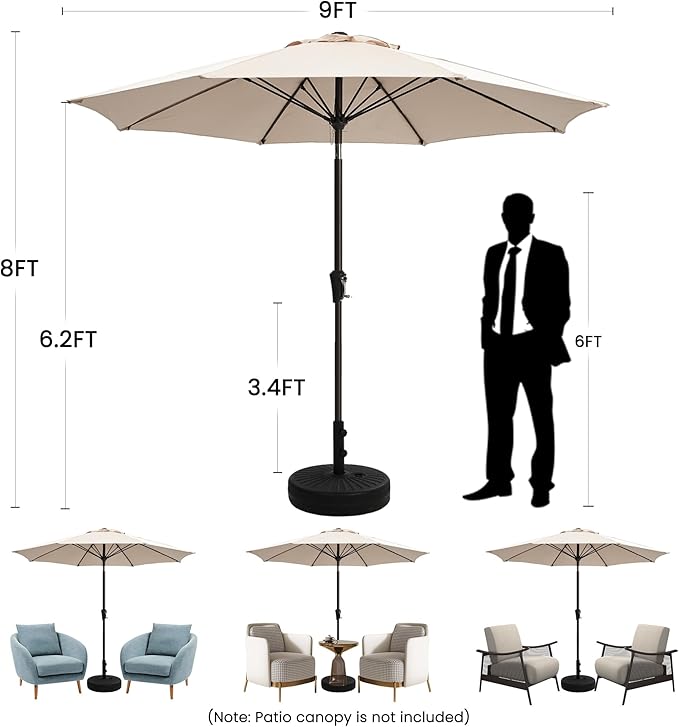 Ayge 9FT Large Outdoor Patio Umbrella Market Table Umbrella-UV Resistant, Easy Push Button Tilt and Crank, 8 Sturdy Fiberglass Ribs Heavy-Duty Pool Umbrella for Deck, Backyard,Garden