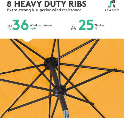 JEAREY 9FT Outdoor Patio Umbrella Outdoor Table Umbrella with Push Button Tilt and Crank, Market Umbrella 8 Sturdy Ribs UV Protection Waterproof for Garden, Deck, Backyard, Pool (Deep Orange)