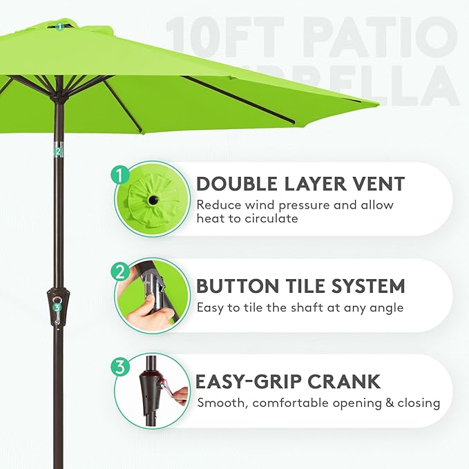 JEAREY 10FT Outdoor Patio Umbrella Outdoor Table Umbrella with Push Button Tilt and Crank, Market Umbrella 8 Sturdy Ribs UV Protection Waterproof for Pool, Garden (Apple Green)