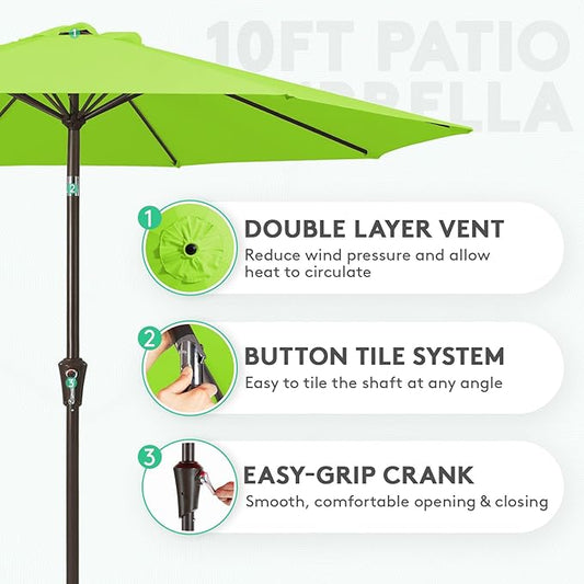 JEAREY 10FT Outdoor Patio Umbrella Outdoor Table Umbrella with Push Button Tilt and Crank, Market Umbrella 8 Sturdy Ribs UV Protection Waterproof for Pool, Garden (Apple Green)