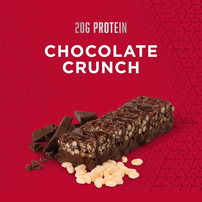 BSN Protein Crisp Bar, Protein Snack Bars, Crunch Bars with Whey Protein and Fiber, Gluten Free, Chocolate Crunch, 12 Count (Packaging May Vary)