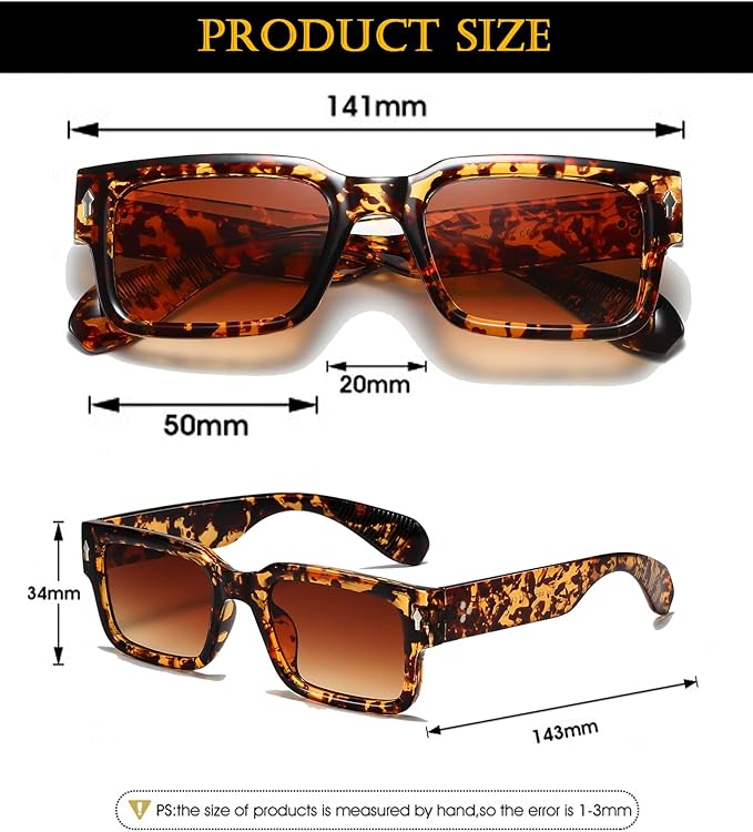 EYLRIM Square Frame Sunglasses for Women Men Trendy Chunky Rectangle Sun Glasses Black Shades UV400 Protection