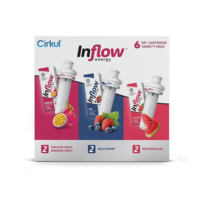 Cirkul Inflow Energy Flavor Cartridge Variety Pack with Caffeine, 6-Pack (2 Passion Fruit Dragon Fruit, 2 Wild Berry, 2 Watermelon)