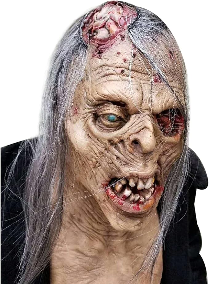 Kuberas Halloween Scary Zombie Mask Realistic Old Man Mask Horror Walking Dead Full Head Creepy Devil Cosplay Costume Mask