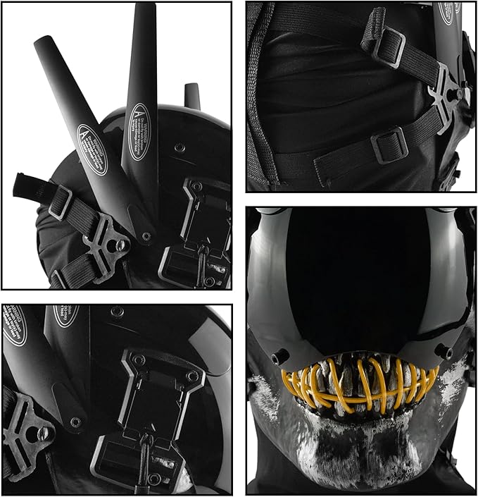Punk Mask Cosplay for Men, Cyberpunk Skull Mask with LED Light, Techwear Mask Futuristic Mask for Adult