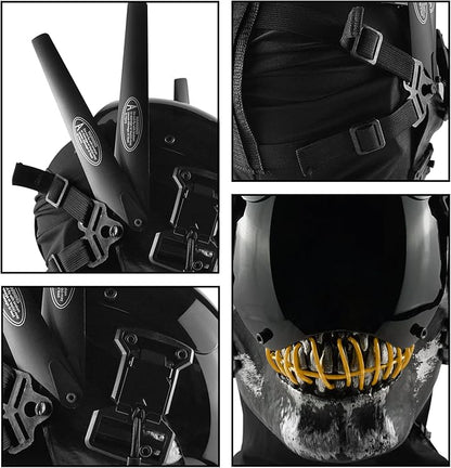 Punk Mask Cosplay for Men, Cyberpunk Skull Mask with LED Light, Techwear Mask Futuristic Mask for Adult