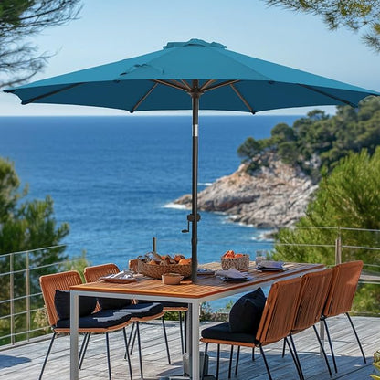 wikiwiki 10 FT Patio Umbrellas Outdoor Table Market Umbrella with Push Button Tilt/Crank, 8 Sturdy Ribs, Fade Resistant Waterproof POLYESTER DTY Canopy for Garden, Lawn, Backyard & Pool, Sky Blue