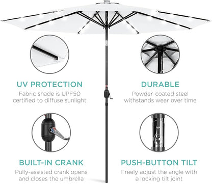 Best Choice Products 10ft Solar Polyester LED Lighted Patio Umbrella w/Tilt Adjustment and UV-Resistant Fabric - White