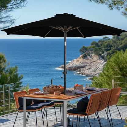 wikiwiki 10 FT Patio Umbrellas Outdoor Table Market Umbrella with Push Button Tilt/Crank, 8 Sturdy Ribs, Fade Resistant Waterproof POLYESTER DTY Canopy for Garden, Lawn, Deck, Backyard & Pool, Black