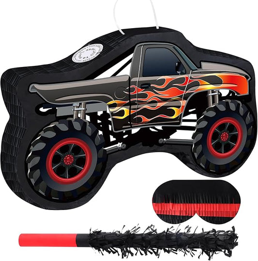 Car Pinata with Stick & Hanging Loop Mexican Pinata Game for Monster Truck Party Decorations Race Car Theme Birthday Carnival Party Supplies