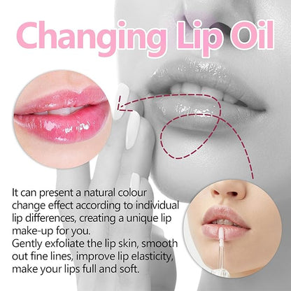Magic Color Changing Lip Oil, Plumping Moisturizing Lip Gloss Oil, Long Lasting Nourishing Non-sticky Fresh Texture. (Pearlescent)