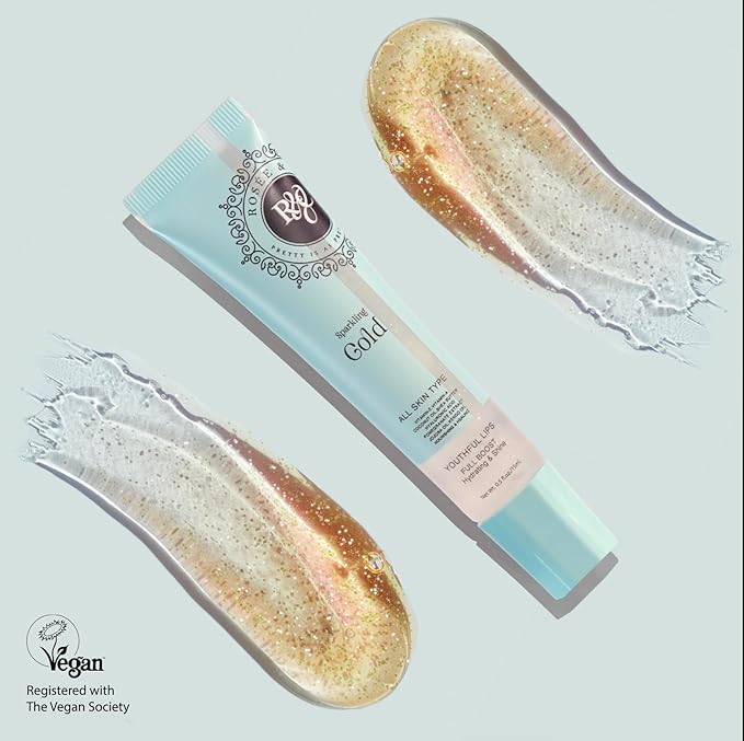 ROSÉE & CO Rosee Lip Gloss Vegan & Cruelty Free Treatment, Professional Make up, Long Lasting Glossy with Shea Butter, Moisturize, Protect & Smooth, High Shine, Non-Sticky (e. Sparkling Gold, 0.5)