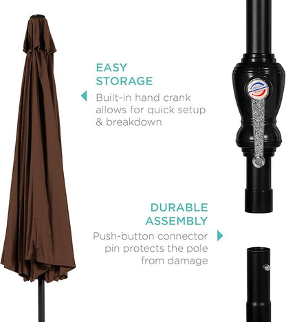 Best Choice Products 10ft Outdoor Steel Polyester Market Patio Umbrella w/Crank, Easy Push Button, Tilt, Table Compatible - Brown