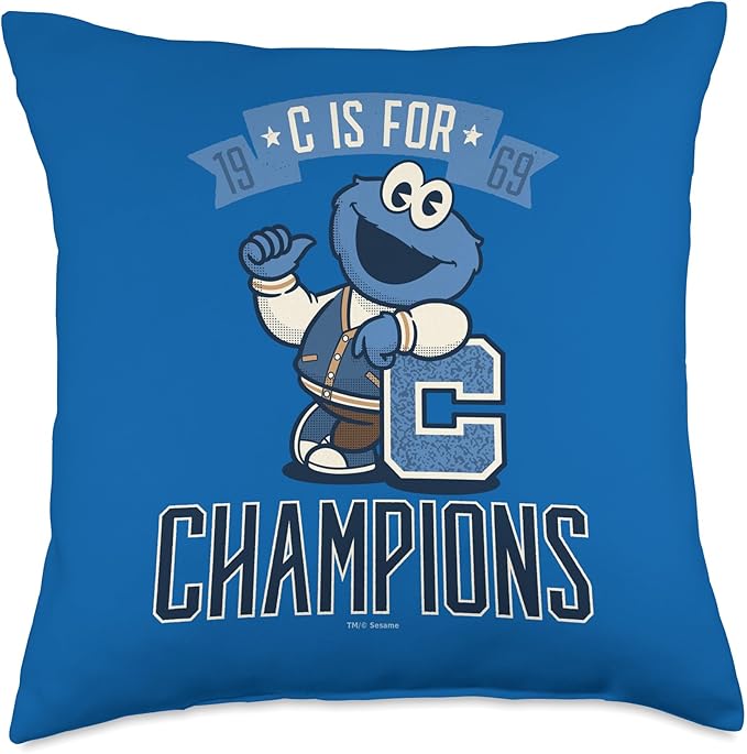 Sesame Street Cookie Monster C is for Champions Throw Pillow, 18x18, Multicolor