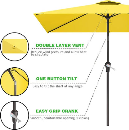 6.5' x 10' Rectangular Patio Umbrellas for Outdoor, Outdoor Table Umbrella, Large Outdoor Patio Umbrellas with 6 Sturdy Ribs for Market, Garden, Pool (Yellow)