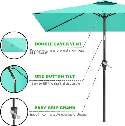 6.5' x 10' Rectangular Patio Umbrellas for Outdoor, Outdoor Table Umbrella, Large Outdoor Patio Umbrellas with 6 Sturdy Ribs for Market, Garden, Pool (Cerulean)