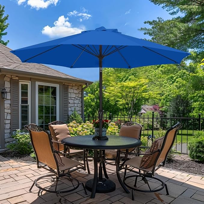 PatioKingdom 9FT Patio Outdoor Umbrella-UPF 50+ Sun Shade with Wind Vent, Push-Button Tilt & Smooth Crank Lift, Rust-Resistant Fiberglass Frame for Garden, Backyard,Yard