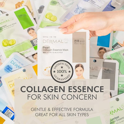 DERMAL Korean Collagen Face Mask – Hydrating & Soothing Sheet Mask with Panthenol – Hypoallergenic Calming Moisture Care for All Skin Types – 32 Combo Pack A+B Set