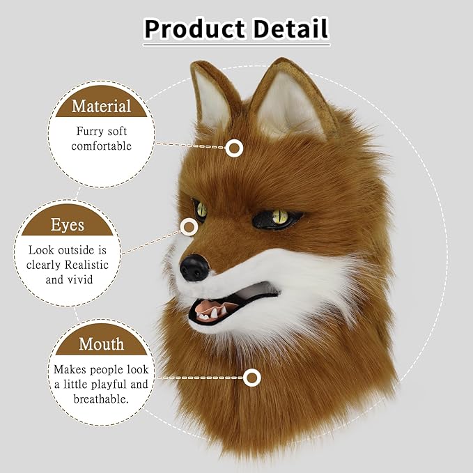 HAOAN Furry Dog Mask Animal Wolf Full Head for Halloween Fancy Dress Party Cosplay Costume Women Men