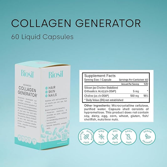 Biosil Collagen Generator - 60 Liquid Capsules - with Patented ch-OSA Complex - Generates & Protects Your Own Collagen - GMO Free - 30-Day Supply