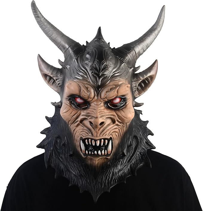 Voyiparty Demon Halloween Scary Latex Mask - Horror Black Devil Skull for Cosplay Costume Props - Adult