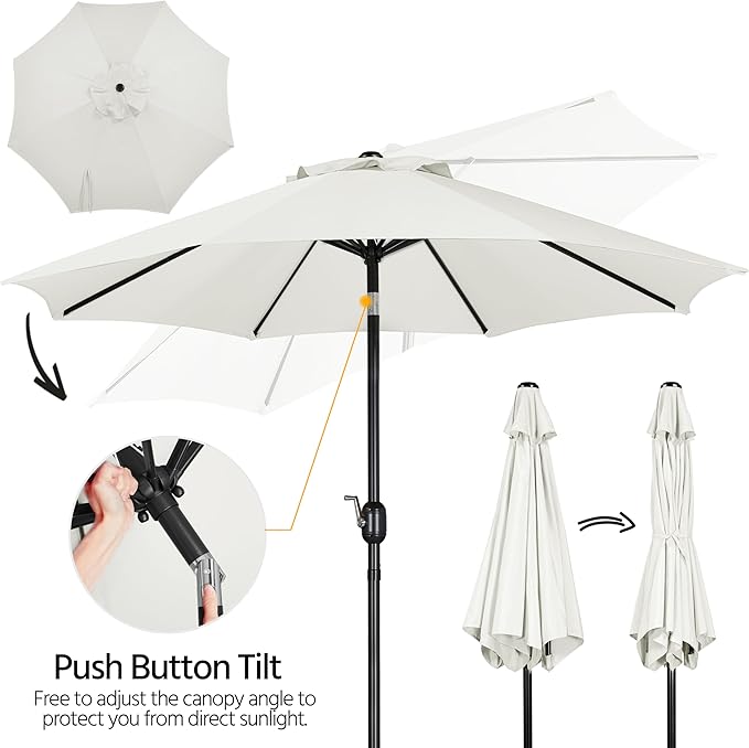 Yaheetech 9' Patio Umbrella, Outdoor Market Table Umbrella, Yard Sun Shade w/Push Button Tilt and Crank, 8 Sturdy Ribs for Garden, Pool, Deck