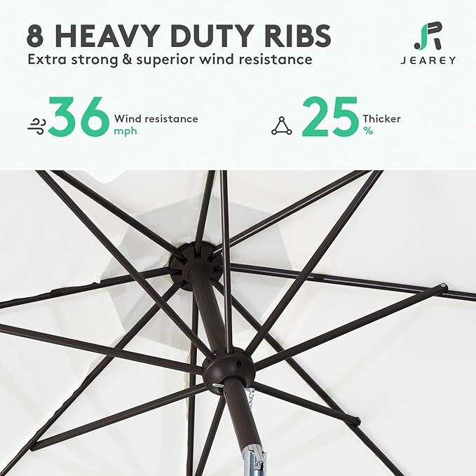JEAREY 9FT Outdoor Patio Umbrella Outdoor Table Umbrella with Push Button Tilt and Crank, Market Umbrella 8 Sturdy Ribs UV Protection Waterproof for Garden, Deck, Backyard, Pool (Creamy-white)