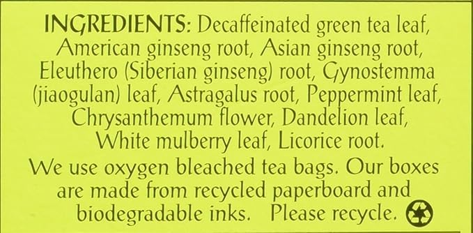 Triple Leaf Tea, Decaf Green Tea with Ginseng, 20 Tea Bags (Pack of 6)