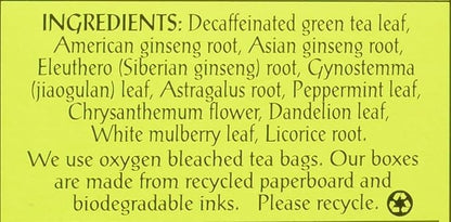 Triple Leaf Tea, Decaf Green Tea with Ginseng, 20 Tea Bags (Pack of 6)