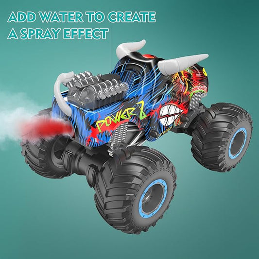 Remote Control Monster Truck, 2.4GHz All Terrain Remote Control Monster Cars, 1:16 Monster Truck RC Trucks, Remote Monster Car with Spray Music and Light for Boys 4-7 8-12 Kids
