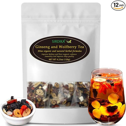 Kidney Tea - Ginseng and Wolfberry Tea, Ginseng Nine Treasure Tea, Men's Health Tea Herbal 9 Precious Ingredients Formula, Natural Organic Kidney Cleanse Detox Tea for Women & Men (1Bag(12pcs))