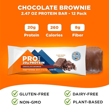 PROBAR - PROTEIN Bar, Chocolate Brownie, Non-GMO, Gluten-Free, Healthy, Plant-Based, Whole-Food Ingredients, Natural Energy (12 Count)