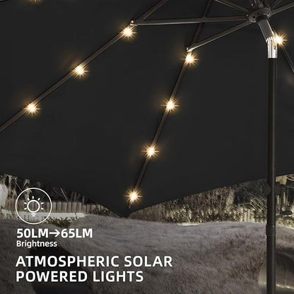 wikiwiki 9ft Solar Led Patio Umbrella, Sturdy Outdoor Market Umbrella for Deck, Pool, Garden w/Tilt, Crank, 32 LED Lights, Carbon Grey