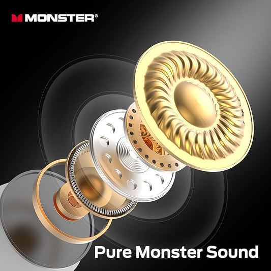 Monster N-Lite 208 Wireless Earbuds, Bluetooth Earbuds Touch Control, Headphones Bluetooth Wireless with 30H Playtime, Type-C Fast Charging, Clear Call, Comfortable Fit for Running, White
