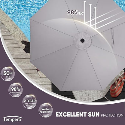 Tempera Patio Market Outdoor Table Umbrella with Push Button Tilt and Crank,Large Sun Umbrella with Sturdy Pole&Fade resistant canopy,Easy to set