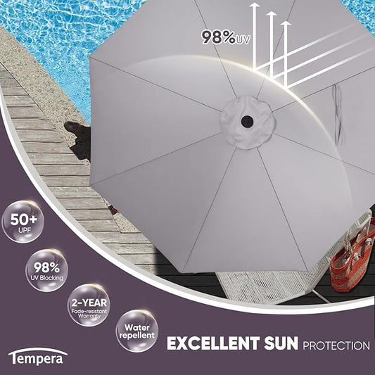 Tempera Patio Market Outdoor Table Umbrella with Push Button Tilt and Crank,Large Sun Umbrella with Sturdy Pole&Fade resistant canopy,Easy to set