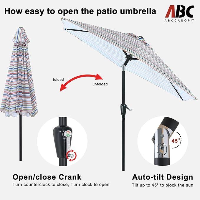 ABCCANOPY 7.5FT Outdoor Patio Umbrella, UV Protection Table Umbrella w/Crank for Easy Set Up, Suitable for Garden, Lawn, Deck & Backyard (Red Green Stripe)