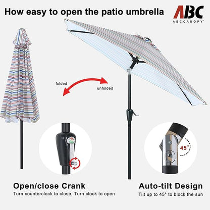 ABCCANOPY 7.5FT Outdoor Patio Umbrella, UV Protection Table Umbrella w/Crank for Easy Set Up, Suitable for Garden, Lawn, Deck & Backyard (Red Green Stripe)