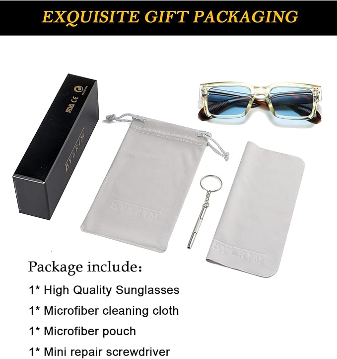 EYLRIM Square Frame Sunglasses for Women Men Trendy Chunky Rectangle Sun Glasses Black Shades UV400 Protection