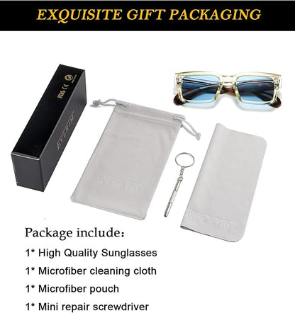 EYLRIM Square Frame Sunglasses for Women Men Trendy Chunky Rectangle Sun Glasses Black Shades UV400 Protection