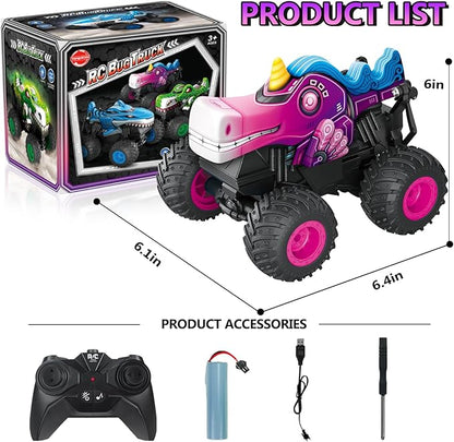 Remote Control Car, 2.4Ghz Unicorn Rc Monster Truck for Boys Girls, Rchargeable Rc Truck with Lights & Music, 360° Rotating Stunts RC Car Toy for Kids 3-5 6 7 8-12