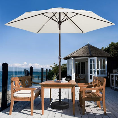 JEAREY 7.5FT Patio Umbrella Market Table Umbrella with 6 Sturdy Ribs, Push Button Tilt/Crank Outdoor Umbrella for Garden, Deck, Backyard, Pool and Beach,Creamy-White