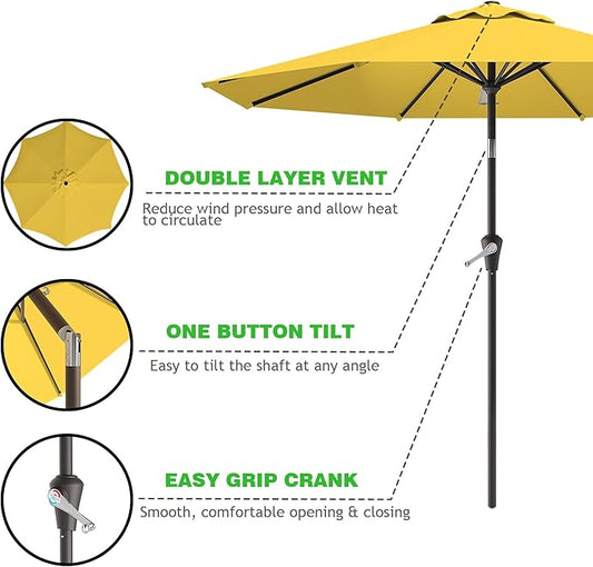 9 FT Patio Umbrella for Outdoor, Outdoor Umbrella with Push Button Tilt and Crank, Outdoor Patio Umbrellas with 8 Sturdy Ribs for Market, Garden, Deck, Backyard, Pool (Yellow)