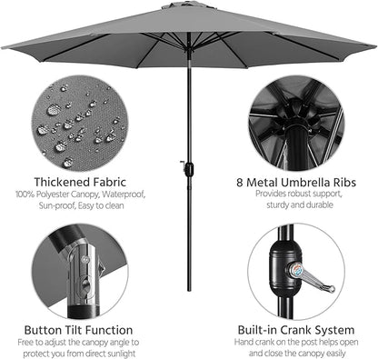 Yaheetech Patio Umbrella, 11FT Outdoor Table Market Umbrella with Push Button Tilt and Crank, Yard Umbrella with 8 Sturdy Ribs for Garden, Deck, Backyard, Pool, Gray