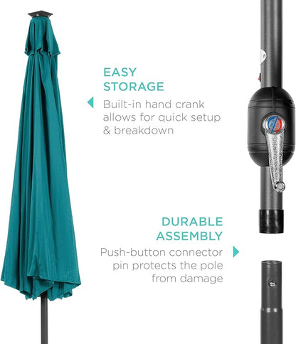 Best Choice Products 10ft Solar Polyester LED Lighted Patio Umbrella w/Tilt Adjustment and UV-Resistant Fabric - Cerulean